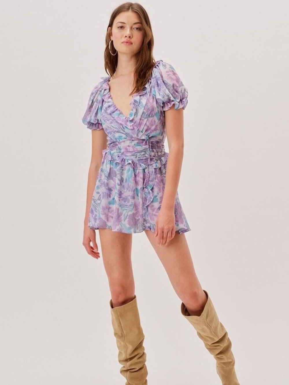 For Love & Lemons Shelly Mini Lilac Floral Dress